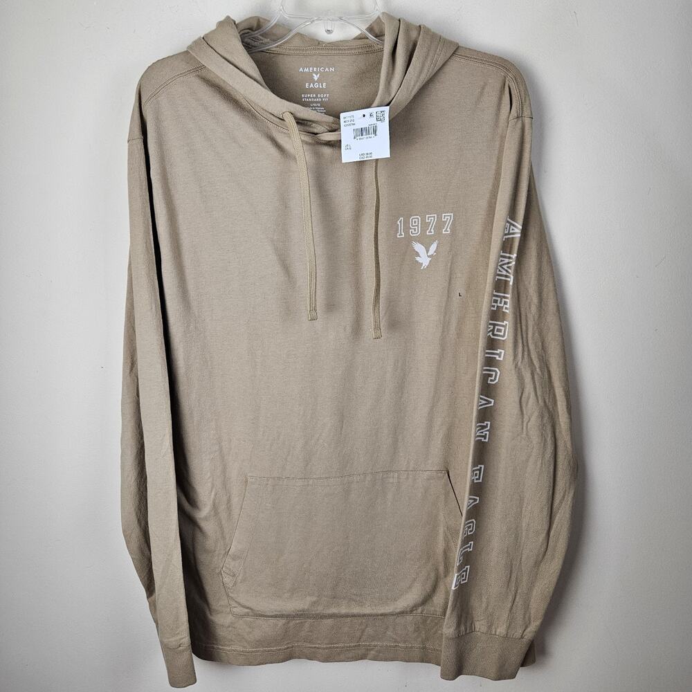 American Eagle Men's hoodie sz L Brown Super Soft Lightweight Long Sleeve NWT